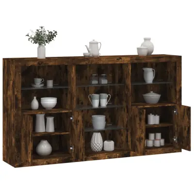 The Living Store Komoda z LED lučkami dimljen hrast 181,5x37x100 cm - Komoda