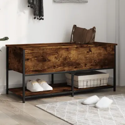The Living Store Klop za shranjevanje dimljen hrast 100x42,5x47 cm inž. les - Klop Za Shranjevanje