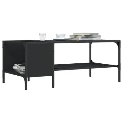 The Living Store Klubska mizica z regalom črna 100x51x40 inženirski les - Klubska Mizica