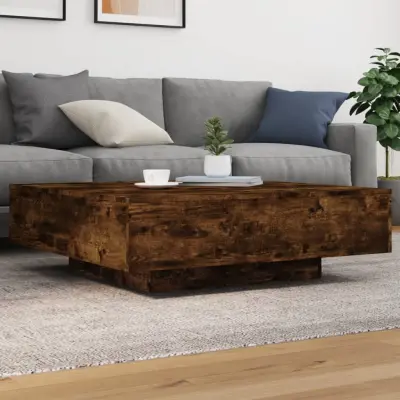 The Living Store Klubska mizica z LED lučmi dimljeni hrast 100x100x31 cm - Klubska Mizica