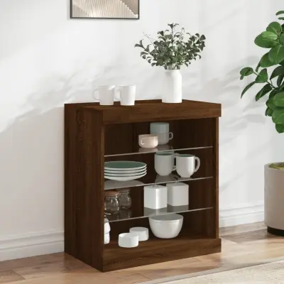 The Living Store Komoda z LED lučkami rjav hrast 60,5x37x67 cm - Komoda