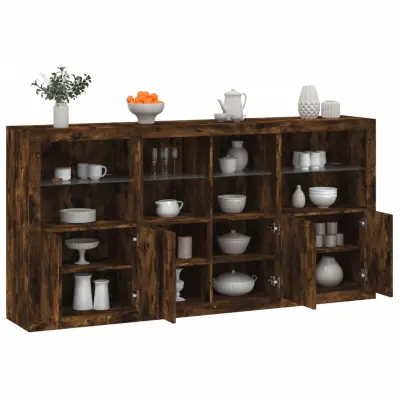 The Living Store Komoda z LED lučkami dimljen hrast 202x37x100 cm - Komoda