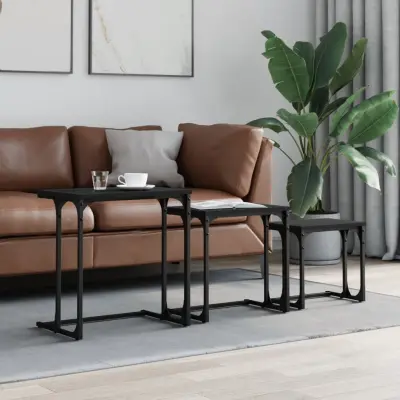 The Living Store Komplet klubskih mizic 3-delni črn inženirski les - Komplet Klubskih Mizic
