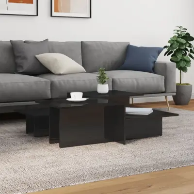 The Living Store Klubska mizica 2 kosa visok sijaj črna inženirski les - Klubska Mizica