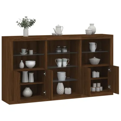The Living Store Komoda z LED lučkami dimljen rjav hrast 181,5x37x100 cm - Komoda