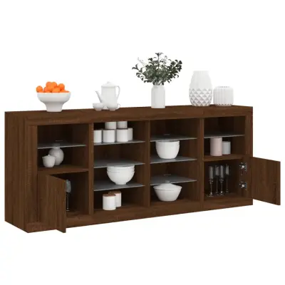 The Living Store Komoda z LED lučkami dimljen rjav hrast 163x37x67 cm - Komoda