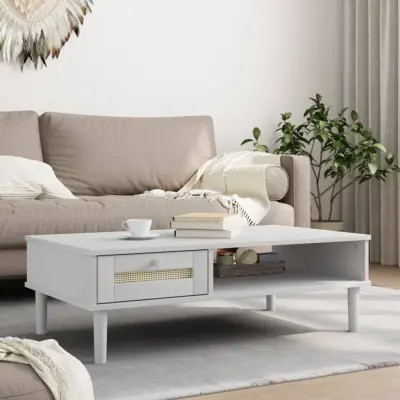 The Living Store Klubska mizica SENJA videz ratana bela 100x55x33 cm les - Klubska Mizica