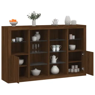 The Living Store Komoda z LED diodami 3 kosi rjavi hrast inženirski les - Komoda