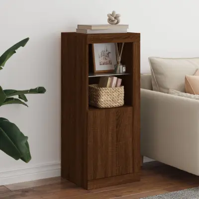 The Living Store Komoda z LED lučkami dimljen rjav hrast 41x37x100 cm - Komoda