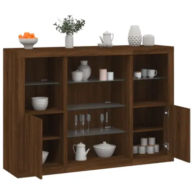 The Living Store Komoda z LED diodami 3 kosi rjavi hrast inženirski les - Komoda