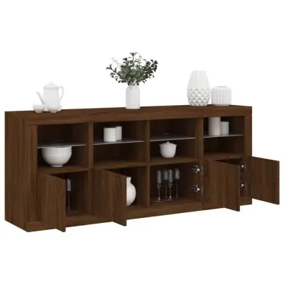 The Living Store Komoda z LED lučkami dimljen rjav hrast 163x37x67 cm - Komoda