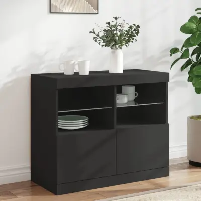 The Living Store Komoda z LED lučkami črna 81x37x67 cm - Komoda