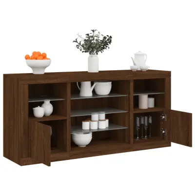 The Living Store Komoda z LED lučkami dimljen rjav hrast 142,5x37x67 cm - Komoda