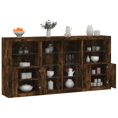 The Living Store Komoda z LED lučkami dimljen hrast 202x37x100 cm - Komoda