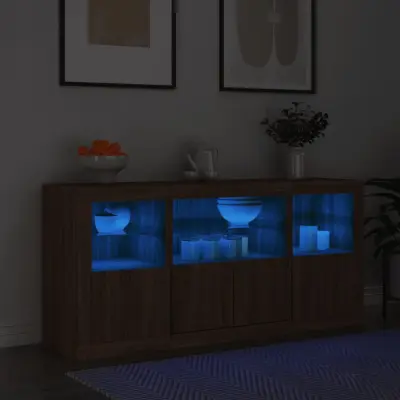 The Living Store Komoda z LED lučkami dimljen rjav hrast 142,5x37x67 cm - Komoda