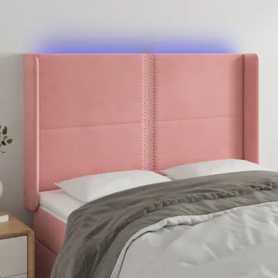 The Living Store LED posteljno vzglavje roza 147x16x118/128 cm žamet - LED Vzglavje