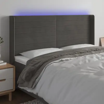 The Living Store LED posteljno vzglavje temno sivo 183x16x118/128 cm žamet - LED Vzglavje