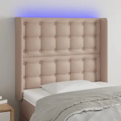 The Living Store LED posteljno vzglavje kapučino 93x16x118/128 cm umetno usnje - LED Vzglavje