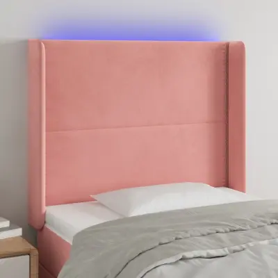 The Living Store LED posteljno vzglavje roza 93x16x118/128 cm žamet - LED Vzglavje