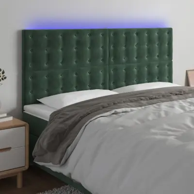 The Living Store LED posteljno vzglavje temno zeleno 200x5x118/128 cm žamet - LED Vzglavje