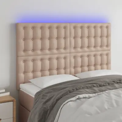 The Living Store LED posteljno vzglavje kapučino 144x5x118/128 cm umetno usnje - LED Vzglavje
