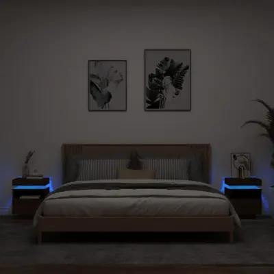 The Living Store Nočna omarica z LED lučkami 2 kosa rjavi hrast 40x39x48,5 cm - Nočna Omarica