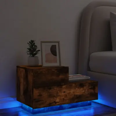 The Living Store Nočna omarica z LED lučkami dimljeni hrast 70x36x40,5 cm - Nočna Omarica