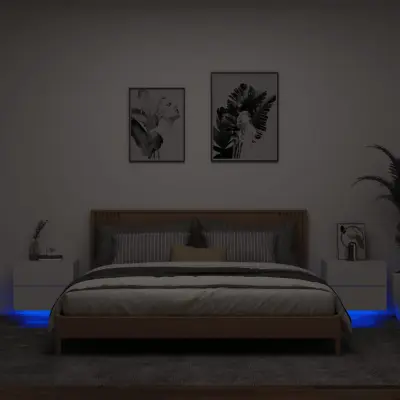 The Living Store Stenska nočna omarica z LED lučkami 2 kosa bela - Stenska Nočna Omarica