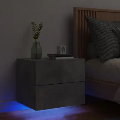 The Living Store Stenska nočna omarica z LED lučkami betonsko siva - Stenska Nočna Omarica