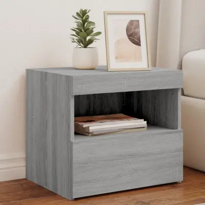 The Living Store Nočna omarica z LED lučkami 2 kosa siva sonoma 50x40x45 cm - Nočna Omarica