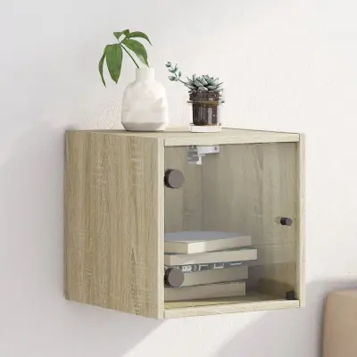 The Living Store Nočna omarica s steklenimi vrati sonoma hrast 35x37x35 cm - Nočna Omarica