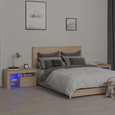 The Living Store Nočna omarica 2 kosa z LED lučkami sonoma hrast 70x36,5x40 cm - Nočna Omarica