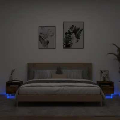 The Living Store Nočna omarica z LED lučkami 2 kosa dimljeni hrast 40x39x37 cm - Nočna Omarica