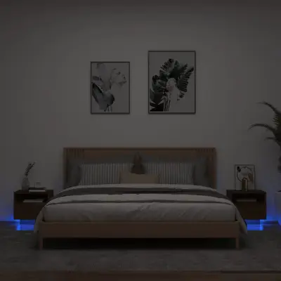 The Living Store Nočna omarica z LED lučkami 2 kosa rjavi hrast 40x39x37 cm - Nočna Omarica