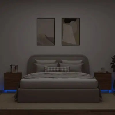 The Living Store Nočna omarica z LED lučkami 2 kosa rjavi hrast inženirski les - Nočna Omarica