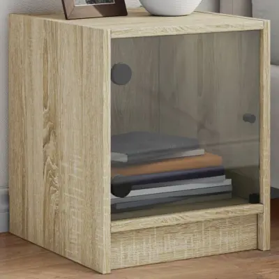 The Living Store Nočna omarica s steklenimi vrati 2 kosa sonoma hrast 35x37x42cm - Nočna Omarica