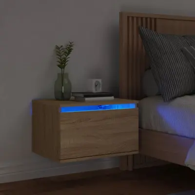 The Living Store Stenska nočna omarica z LED lučkami sonoma hrast - Stenska Nočna Omarica