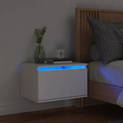 The Living Store Stenska nočna omarica z LED lučkami bela - Stenska Nočna Omarica