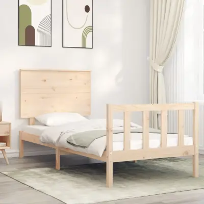 The Living Store Posteljni okvir z vzglavjem 100x200 cm trden les - Posteljni Okvir
