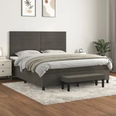 The Living Store Box spring postelja z vzmetnico temno siva 180x200 cm žamet - Box Spring Postelja