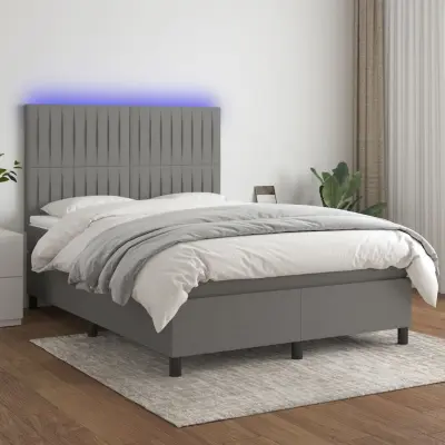 The Living Store Box spring postelja z vzmetnico LED temno siva 140x190 cm blago - Box Spring Postelja