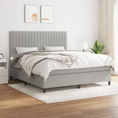 The Living Store Box spring postelja z vzmetnico svetlo siva 160x200 cm žamet - Box Spring Postelja