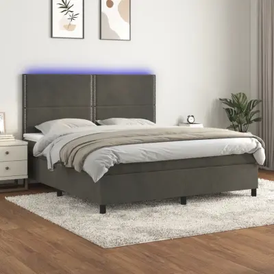 The Living Store Box spring postelja z vzmetnico LED temno siva 180x200 cm žamet - Box Spring Postelja