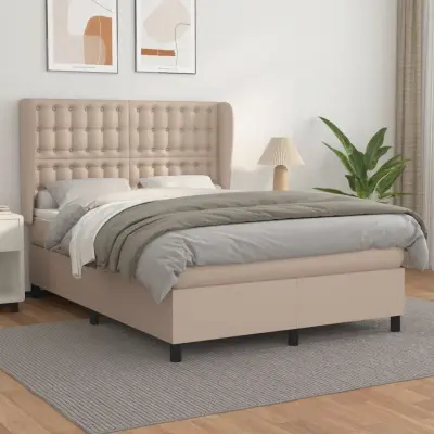 The Living Store Box spring postelja z vzmetnico kapučino 140x190cm umetno usnje - Box Spring Postelja