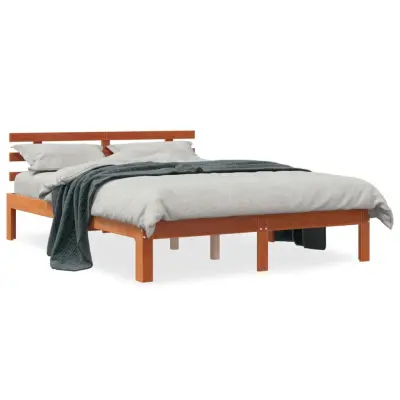 The Living Store Posteljni okvir brez vzmetnice voščeno rjav 135x190 cm borovina - Posteljni Okvir