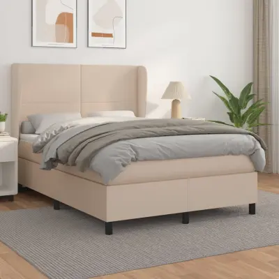 The Living Store Box spring postelja z vzmetnico kapučino 140x190cm umetno usnje - Box Spring Postelja