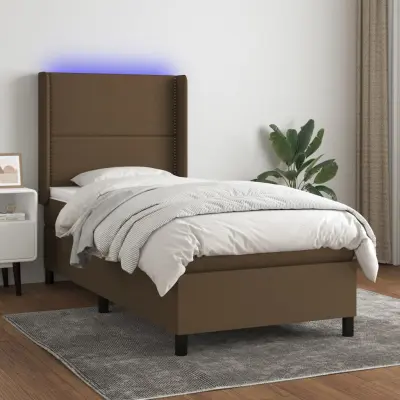 The Living Store Box spring postelja z vzmetnico LED temno rjava 80x200 cm blago - Box Spring Postelja