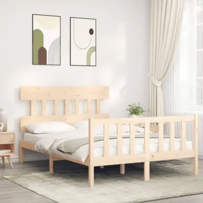 The Living Store Posteljni okvir z vzglavjem trden les - Posteljni Okvir