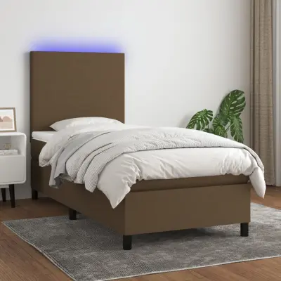 The Living Store Box spring postelja z vzmetnico LED temno rjava 90x190 cm blago - Box Spring Postelja