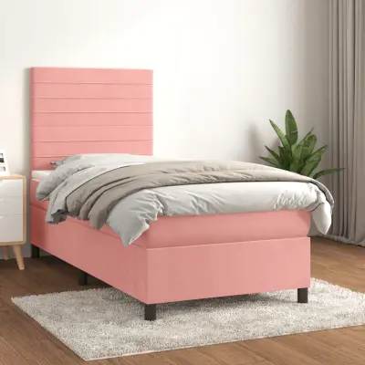 The Living Store Box spring postelja z vzmetnico roza 90x200 cm žamet - Box Spring Postelja